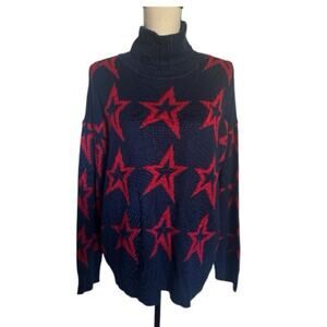 ANTONIO MELANI Navy and Red Star Turtleneck Sweater NWT Large